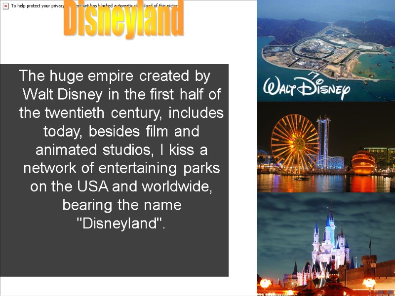 Disneyland  The huge empire created by Walt Disney in the first half of